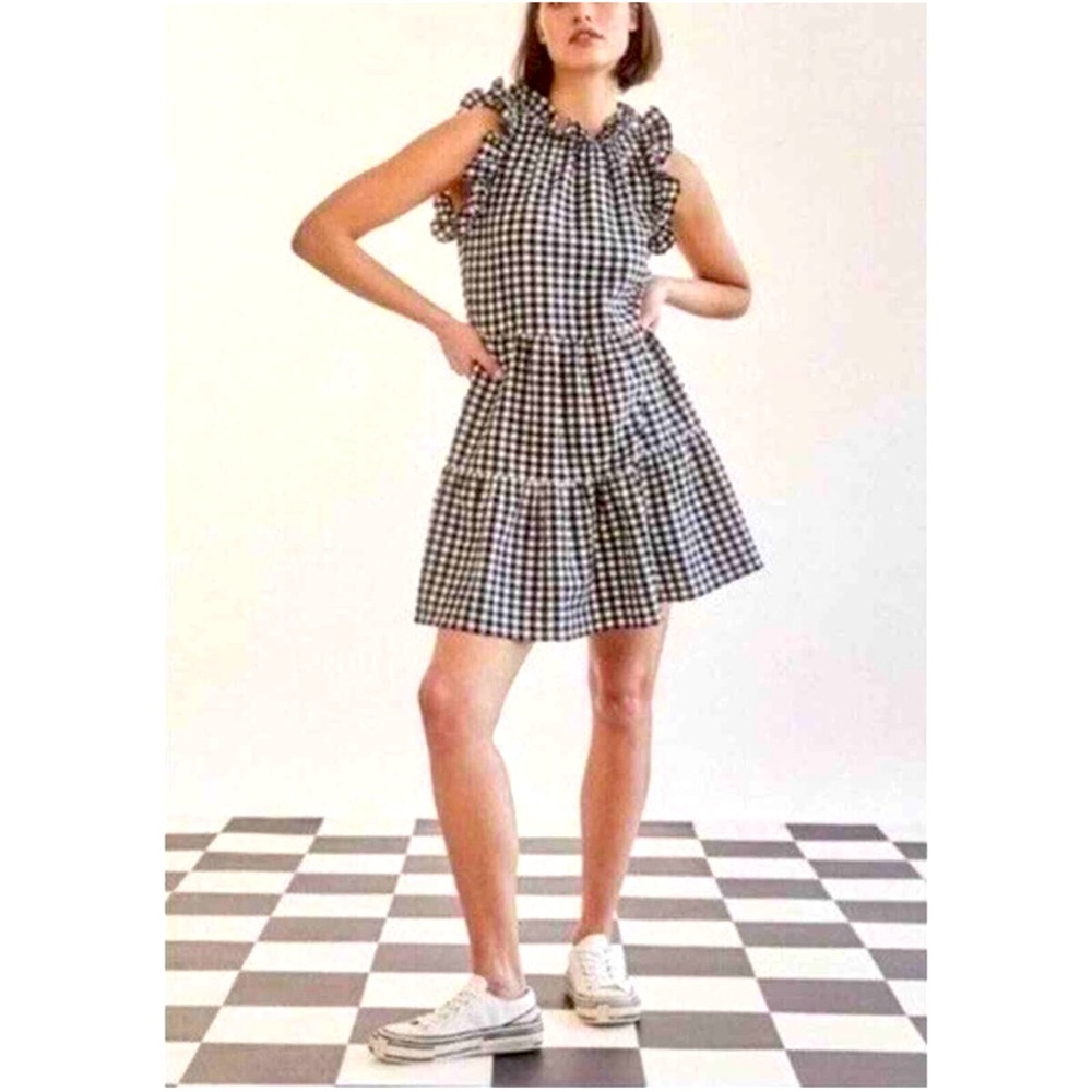 Maeve by Anthropologie Dress Lida Mini Ruffle Tiered Sleeveless Black Gi…